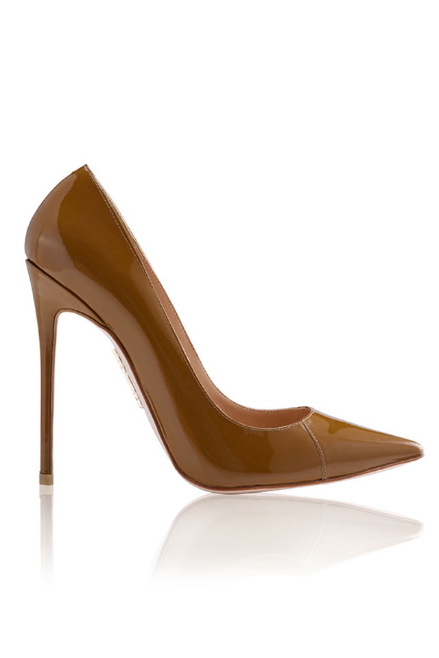 'PARIS' 5' Tan Patent Leather Pointy Toe Heels